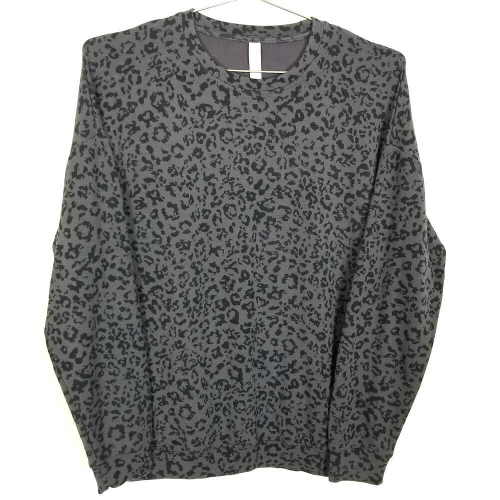 Athleta Women's Pure Luxe Leopard Print Sweatshirt Size S Gray Pullover Cozy